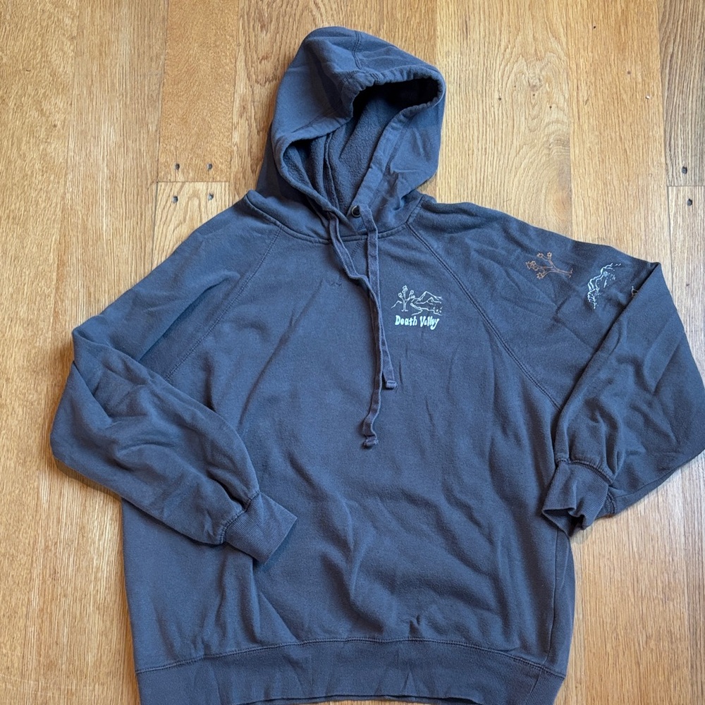 Men's Gray Hoodie, Death Valley, M, Graphics on sleeve